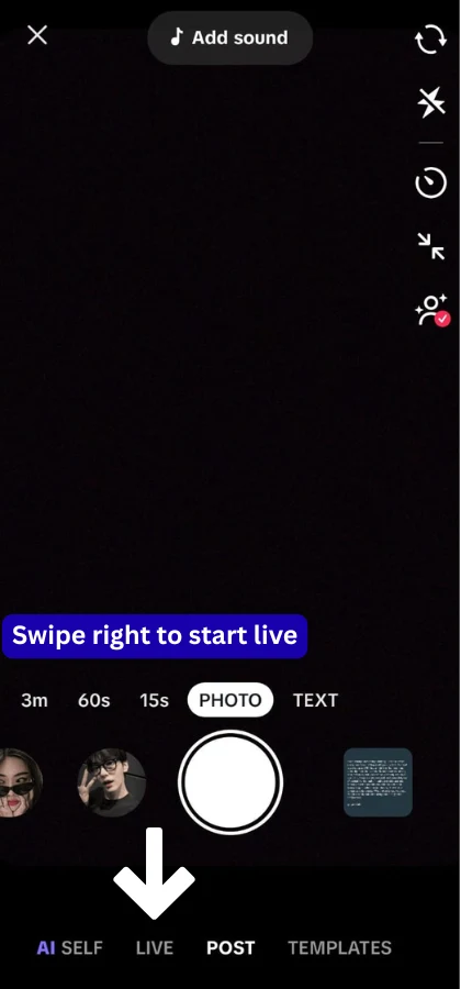 Access TikTok live feature by swiping to the LIVE option – second step to start broadcasting on TikTok