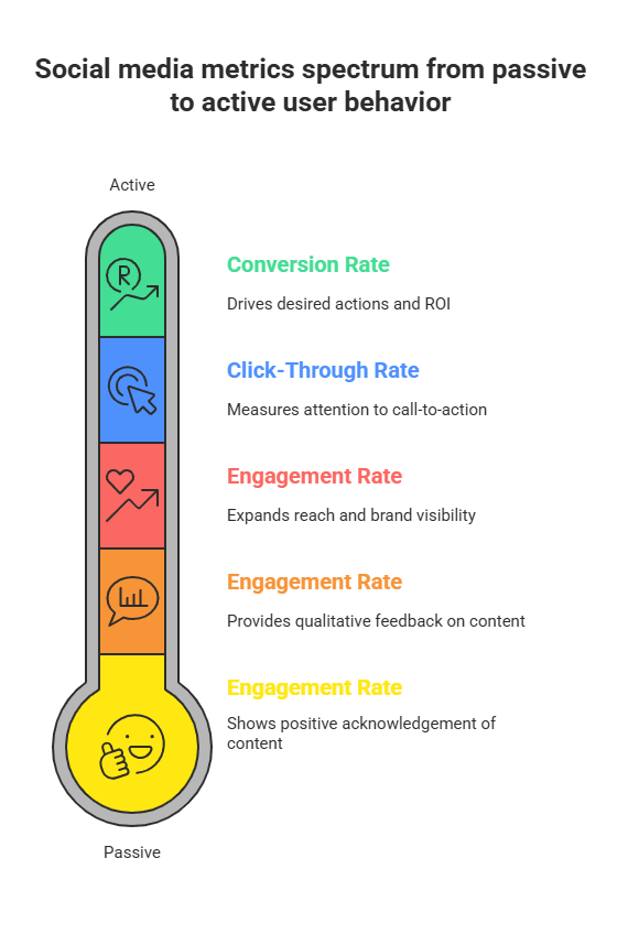 A thermometer graphic illustrates key metrics for measuring the success of social media campaigns using neon colors, from brand recognition at the top to brand sentiment at the bottom. It visually ranks the impact of neon colors on various campaign indicators.