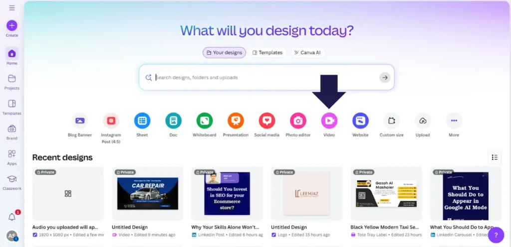 How to add music to your video on Canva - A user interface showcasing the design options including video editing tools, allowing you to enhance your video with music on Canva.