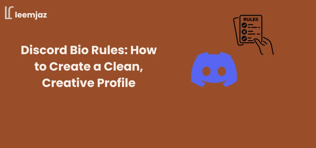 Discord Bio Rules guide cover showing how to create a clean and creative Discord profile with the Discord logo and rule checklist.