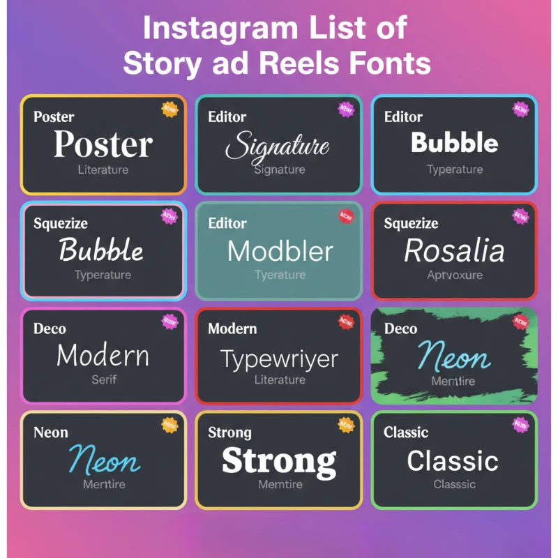 Comprehensive list of all 15+ Instagram Story and Reels fonts for 2026, including Poster, Signature, Bubble, and Editor.