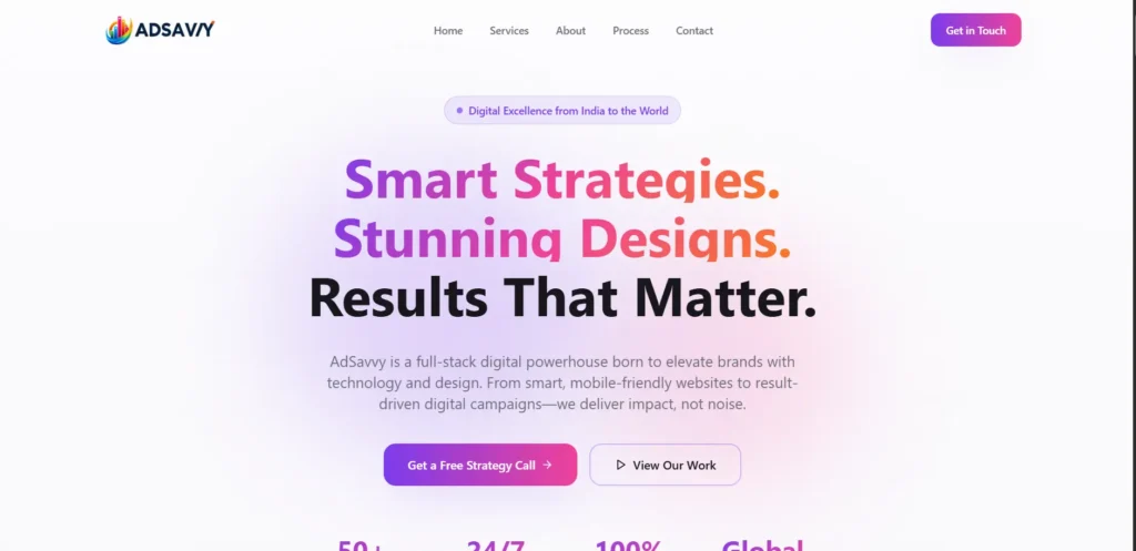 AdsSavvy website highlighting influencer marketing and Facebook Ads management for high social engagement.