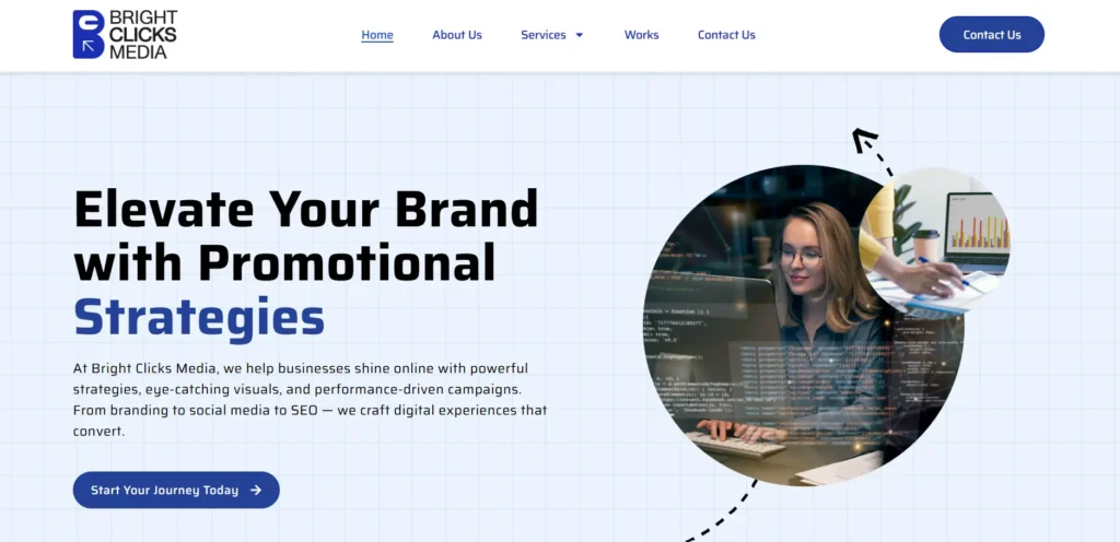 BrightClick Media site displaying engaging Facebook ad creatives and conversion rate optimization services.