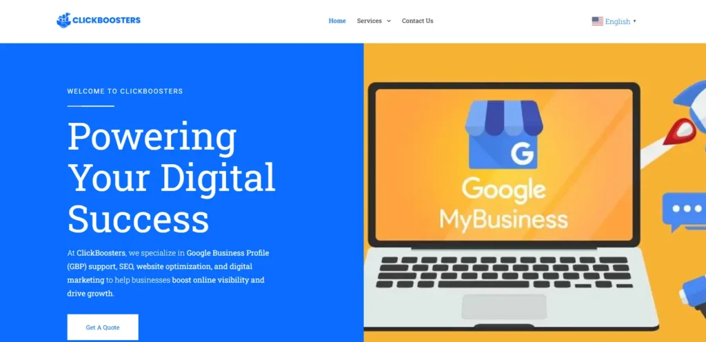 ClickBoosters website interface focusing on behavioral analytics and Facebook Ads targeting techniques.