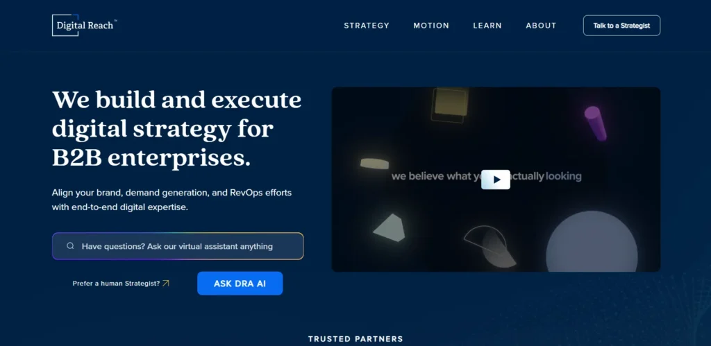 DigitalReach agency homepage showcasing video production and Facebook Ads for SaaS and tech companies.