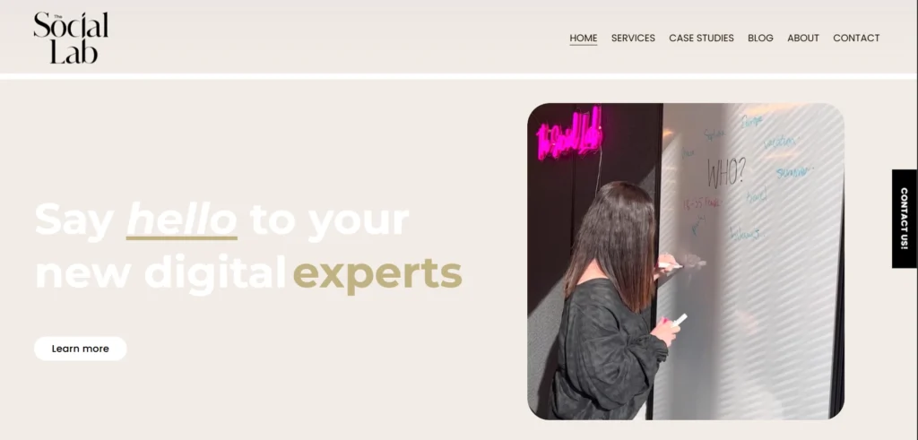 The Social Lab website featuring personalized Facebook and Instagram advertising strategy for small businesses.