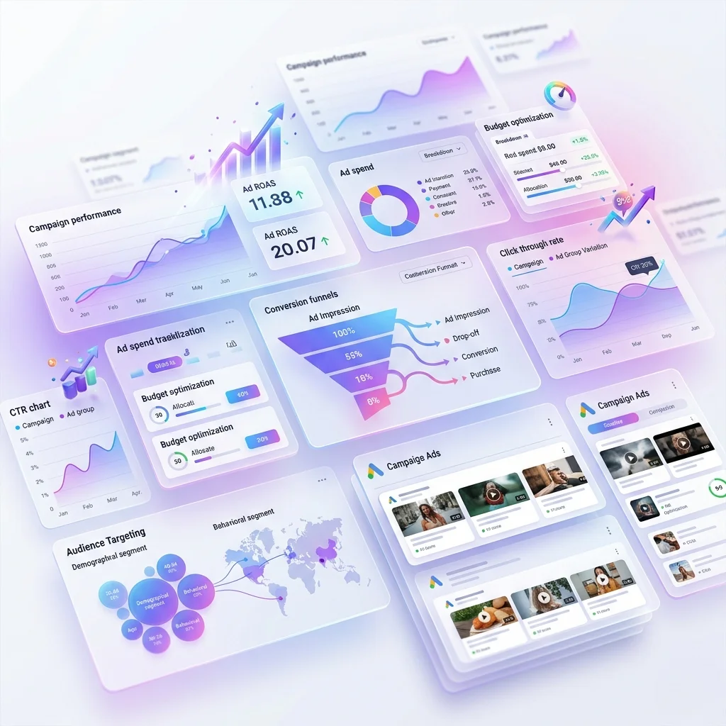 A detailed performance overview of ad spend, conversion funnels, and ROAS metrics for data-driven PPC campaigns within digital marketing services.