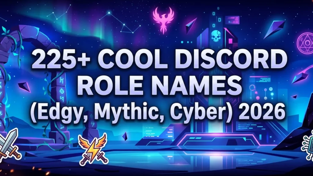 An edgy, sapphire-colored sci-fi banner featuring cool Discord role names like Edgy, Mythic, and Cyber, showcased by Leemjaz digital marketing agency to provide advanced digital marketing services and targeted SEO services.