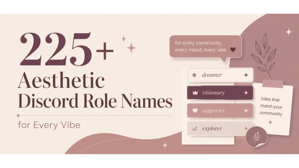 A muted beige banner showcasing aesthetic Discord role names like dreamer and visionary, featured by Leemjaz digital marketing agency to highlight creative digital marketing services and SEO services for community building.