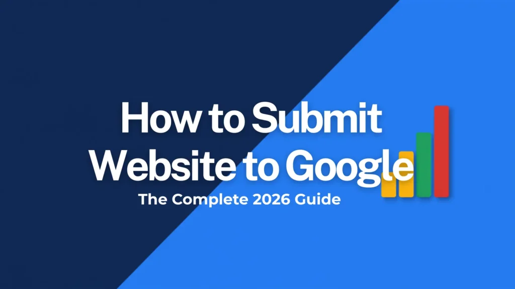 A clean blue split-tone corporate banner explaining how to submit a website to Google. Provided by Leemjaz to showcase premium digital marketing services and technical SEO services.