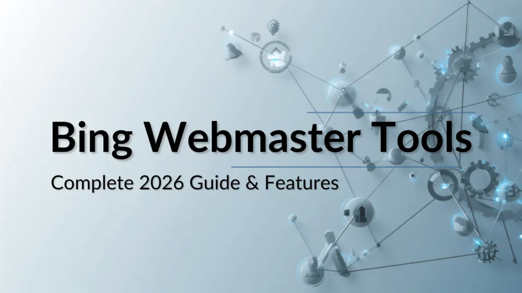 A sleek, light gray abstract tech background displaying network connections and mechanical gear icons for Bing Webmaster Tools. Curated by Leemjaz to showcase expert digital marketing services and comprehensive SEO services.