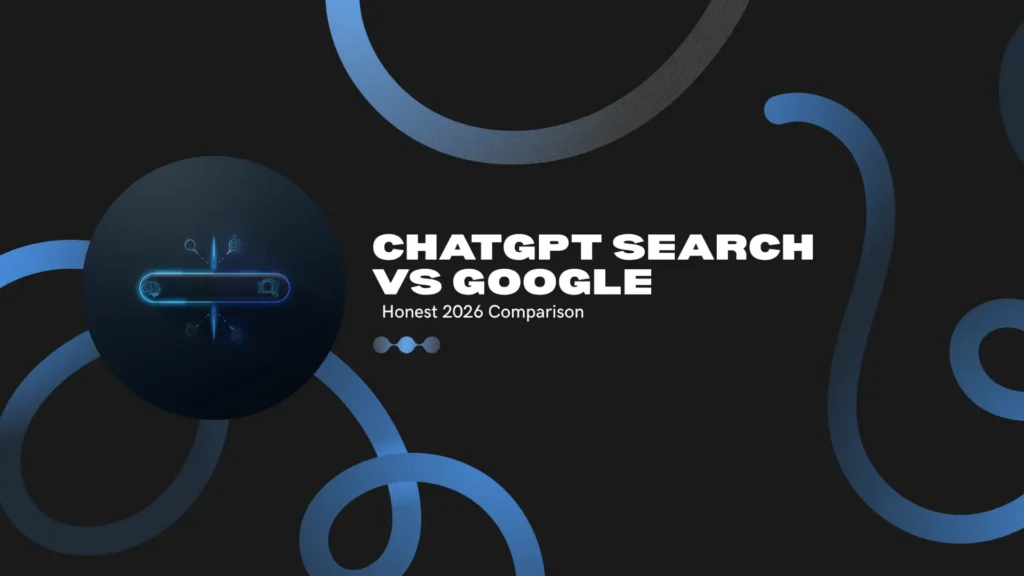 A dark graphic comparing ChatGPT Search versus Google Search, featuring a futuristic search bar icon. Provided by Leemjaz, a premier digital marketing agency offering expert SEO services and comprehensive digital marketing services.