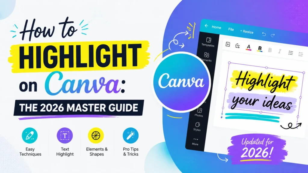 Canva highlighting tutorial showing how to highlight text and design elements for professional visuals and ideas by Leemjaz.