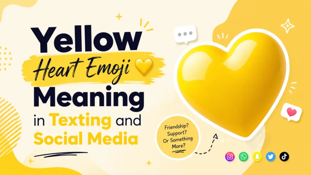 Yellow heart emoji meaning explained for texting and social media including friendship and positivity concepts designed by Leemjaz.