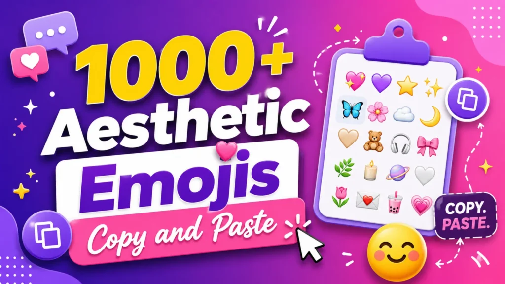 1000+ aesthetic emojis copy paste collection featuring hearts, stars, butterflies, flowers, and aesthetic symbols for social media and messaging by Leemjaz.