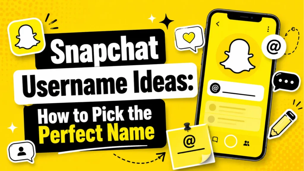 Snapchat username ideas graphic showing how to choose a perfect Snapchat name with profile and username icons.