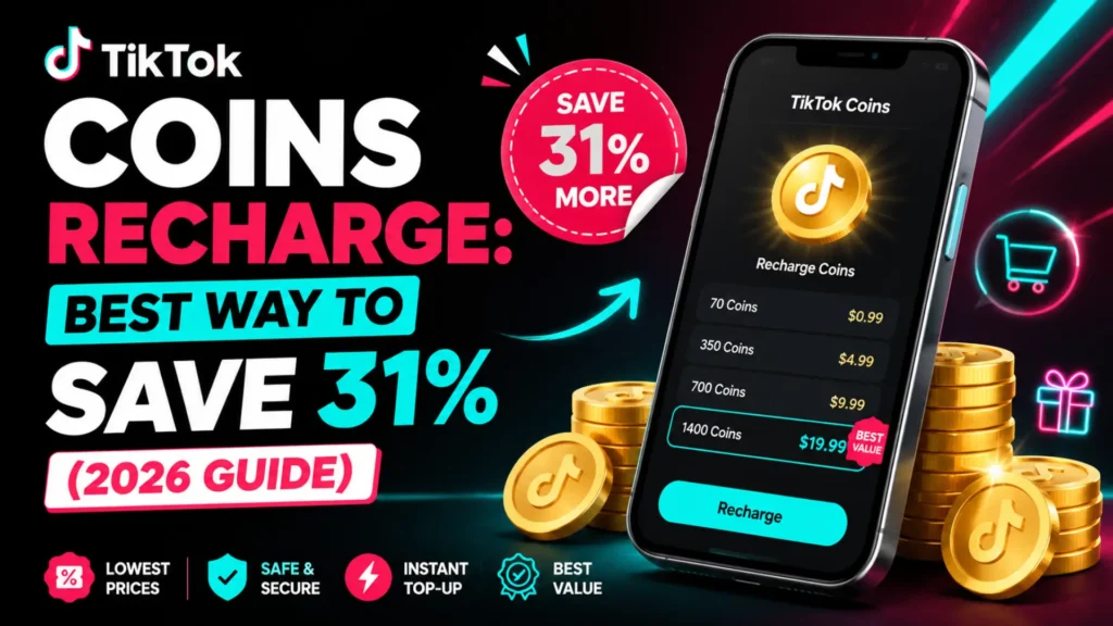 TikTok coins recharge savings strategy showing best way to save 31 percent with secure top-up methods by Leemjaz.