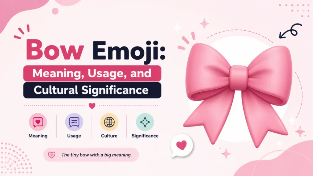 Pink bow emoji blog image with meaning, usage and culture icons