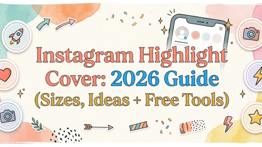 A soft pastel watercolor banner featuring a 2026 guide for Instagram highlight cover sizes, ideas, and free tools, compiled by Leemjaz digital marketing agency as part of their comprehensive digital marketing services and SEO services.